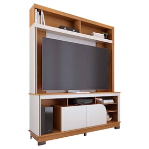 Estante para até TV 65" Colibri Belaya 2 Portas Divisórias Inteligentes Passa Fio Tampo e Base Curvos - FREIJÓ/OFF WHITE MATTE - 3