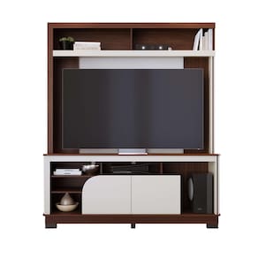 Estante para até TV 65" Colibri Belaya 2 Portas Divisórias Inteligentes Passa Fio Tampo e Base Curvos - NOGUEIRA REAL/OFFWHTE MATTE - 2