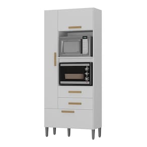 Armário Multiuso Atualle Seul 3 Portas 2 Gavetas Nicho Forno Micro-ondas - Branco Brilho - 1