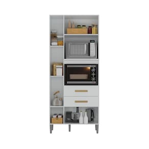Armário Multiuso Atualle Seul 3 Portas 2 Gavetas Nicho Forno Micro-ondas - Branco Brilho - 2