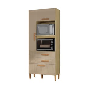 Armário Multiuso Atualle Seul 3 Portas 2 Gavetas Nicho Forno Micro-ondas - Wood Madeirado/Reflecta - 1
