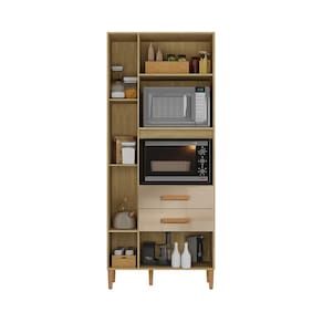 Armário Multiuso Atualle Seul 3 Portas 2 Gavetas Nicho Forno Micro-ondas - Wood Madeirado/Reflecta - 2