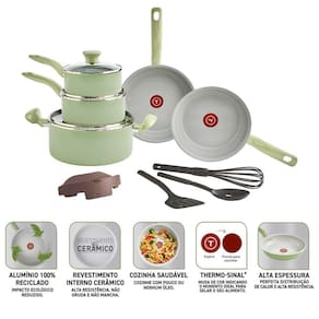 Jogo de Panelas Tefal Recycled Ceramic 9 Peças Revestimento Cerâmico Antiaderente Verde - 1