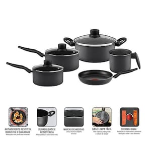 Jogo de Panelas Rochedo Robusta 5 Peças Antiaderente Resist 3X Tampa Vidro Grafite - 1
