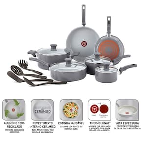 Conjunto de Panelas Tefal Recycled Ceramic 10 Peças Cinza Antiaderente Cerâmico Tampa Vidro - 1