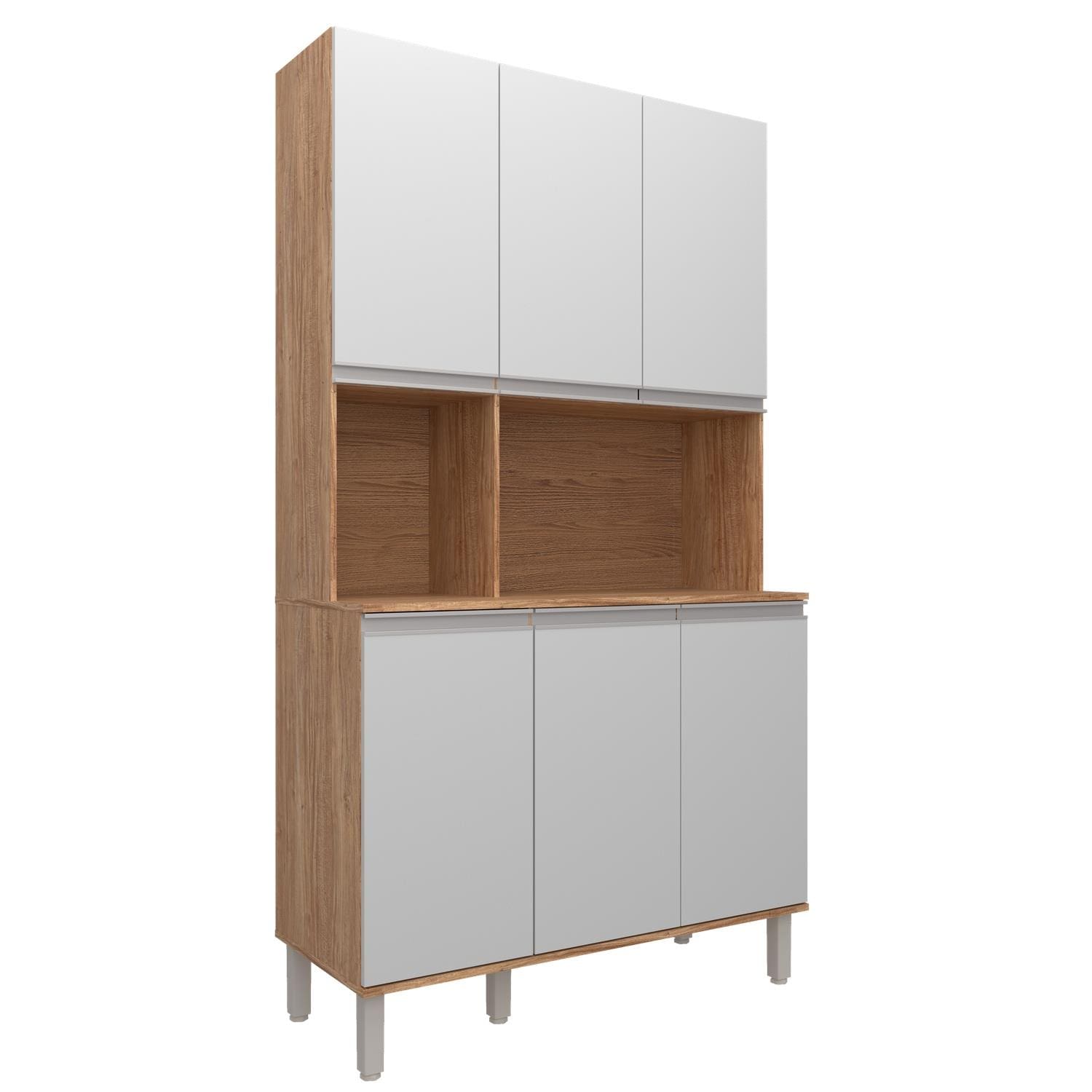 Cozinha Compacta Bartira Jaspe 107,5cm 6 Portas 3 Prateleiras Damasco e Branco - 2