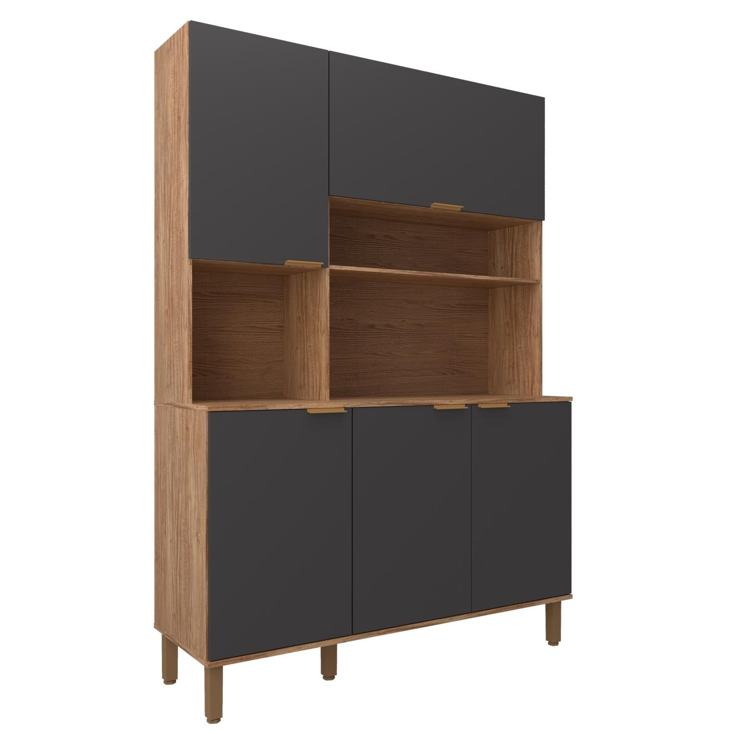 Cozinha Compacta Bartira Topázio 153,1cm 5 Portas 3 Prateleiras Damasco e Grafite - 2