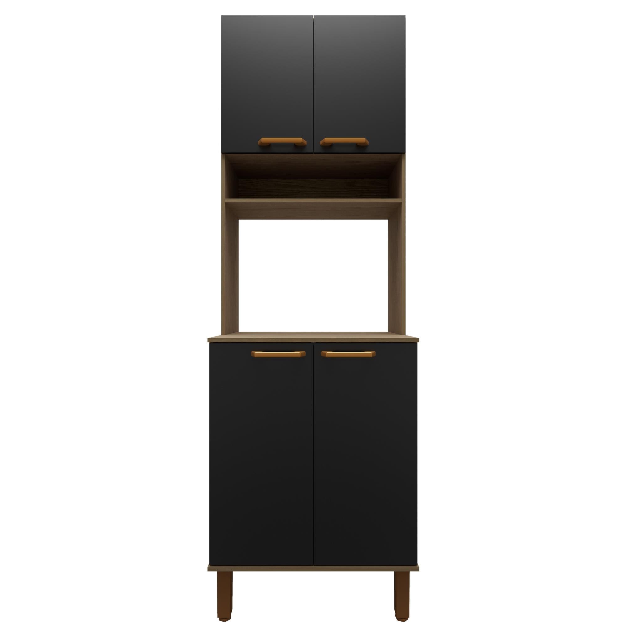 Armário de Cozinha Multiuso Bartira Ágata 60cm 4 Portas 1 Nicho 1 Prateleira - Avelã / Grafite - 1