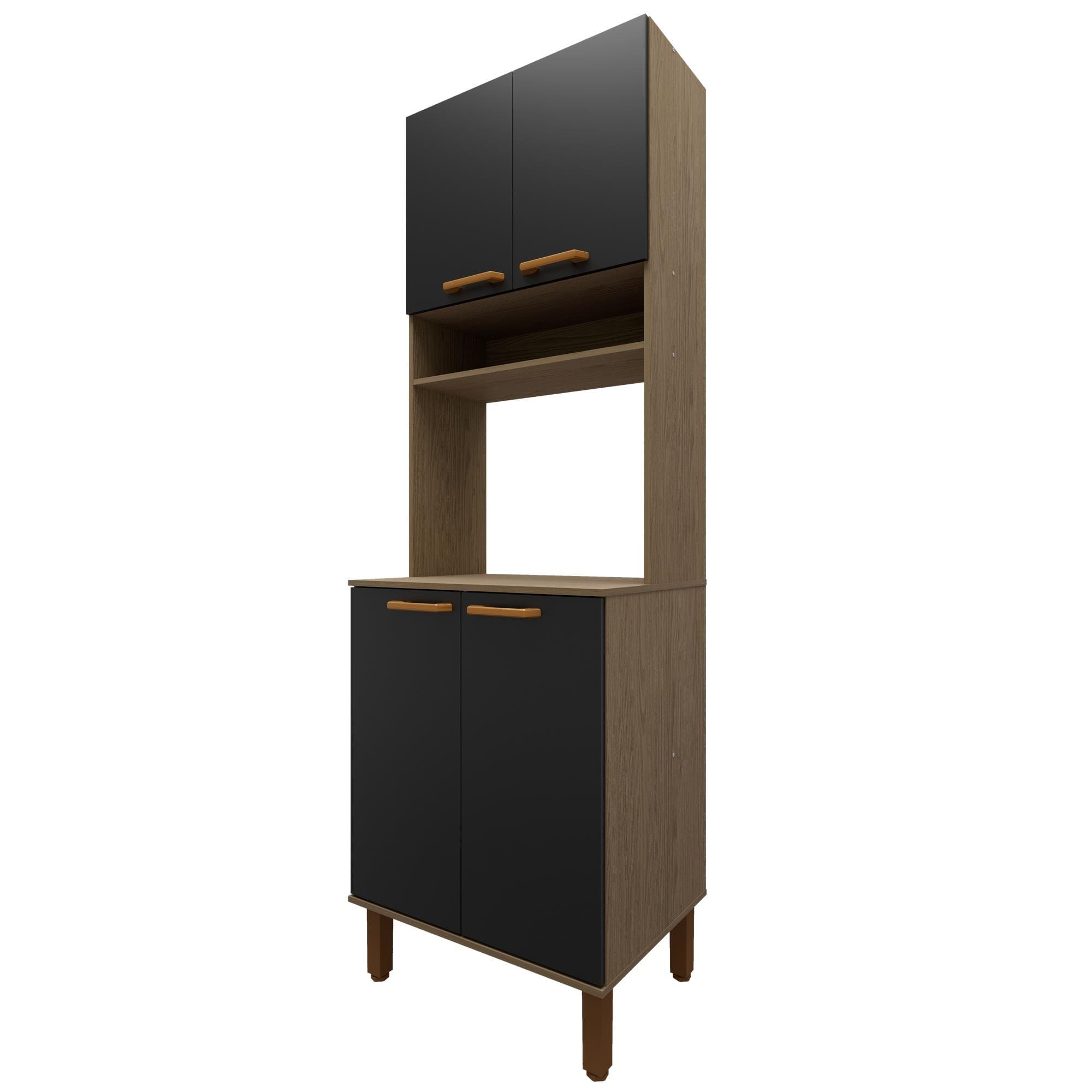 Armário de Cozinha Multiuso Bartira Ágata 60cm 4 Portas 1 Nicho 1 Prateleira - Avelã / Grafite - 2