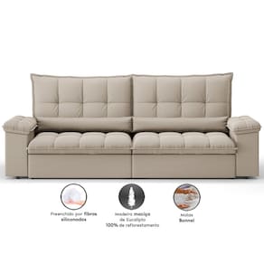 Sofá Retrátil 4 Lugares DDS Sofá Sideral 230cm Molas Bonnel Velosuede Encosto Reclinável Braço Removível - BEGE - 2