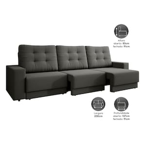 Sofá Retrátil 4 Lugares DDS Boston 230cm Velosuede Encosto Reclinável Braço Removível - CHUMBO - 1
