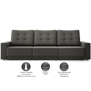 Sofá Retrátil 4 Lugares DDS Boston 230cm Velosuede Encosto Reclinável Braço Removível - CHUMBO - 2