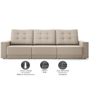 Sofá Retrátil 4 Lugares DDS Boston 230cm Velosuede Encosto Reclinável Braço Removível - BEGE - 2