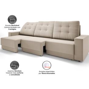 Sofá Retrátil 4 Lugares DDS Boston 230cm Velosuede Encosto Reclinável Braço Removível - BEGE - 3