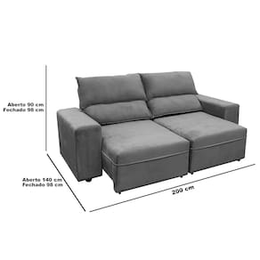 Sofá RBF Móveis México 3 Lugares 200cm Retrátil Reclinável Molas Ensacadas - Cinza - 2