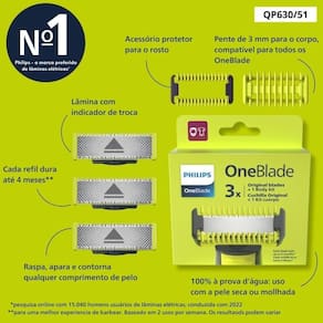 Kit Lâminas Substituíveis Philips OneBlade QP630/51 Compatível com todos os modelos - 1
