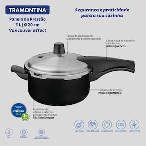 Panela de Pressão Tramontina Vancouver Effect 3L Antiaderente Starflon Max Alumínio Preta - PAN PRESSAO FE VANC EFFECT AA PTO 3L TRAMONTINA - 2