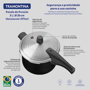 Panela de Pressão Tramontina Vancouver Effect 3L Antiaderente Starflon Max Alumínio Preta - PAN PRESSAO FE VANC EFFECT AA PTO 3L TRAMONTINA - 3