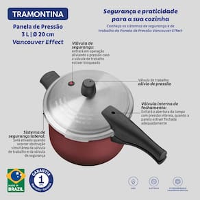 Panela de Pressão Tramontina Vancouver Effect 3L Antiaderente Starflon Max Alumínio Vermelha - PAN PRESSAO FE VANC EFFECT AA VM 3L TRAMONTINA - 2