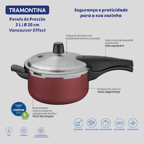 Panela de Pressão Tramontina Vancouver Effect 3L Antiaderente Starflon Max Alumínio Vermelha - PAN PRESSAO FE VANC EFFECT AA VM 3L TRAMONTINA - 3