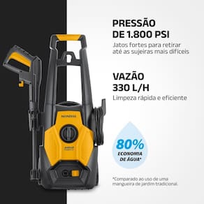 Lavadora Alta Pressão Mondial Power II 1500W 1800 PSI 330L/h Mangueira 5m Alça Amarela e Cinza - 110V - 2