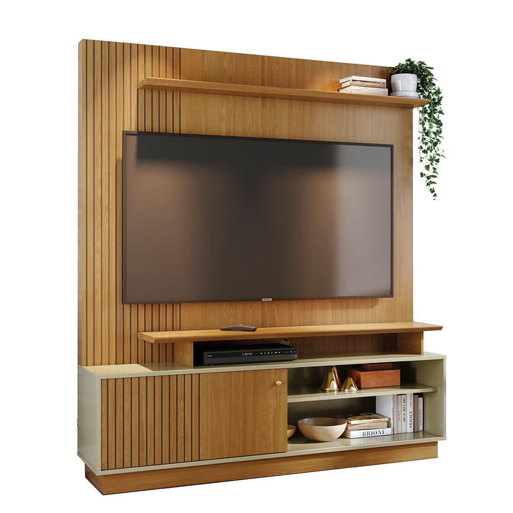 Estante Home Theater Madetec Ares 160cm Para TV até 65" Porta Deslizante - Cumaru/Opala - 1