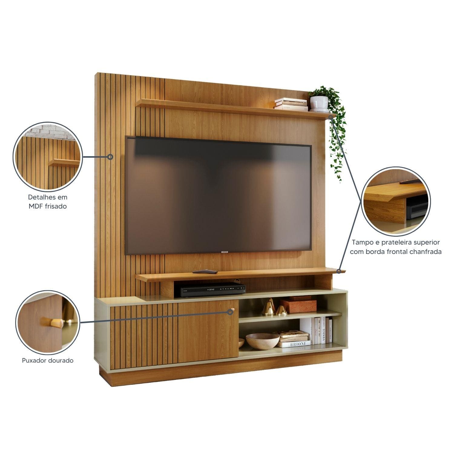 Estante Home Theater Madetec Ares 160cm Para TV até 65" Porta Deslizante - Cumaru/Opala - 2