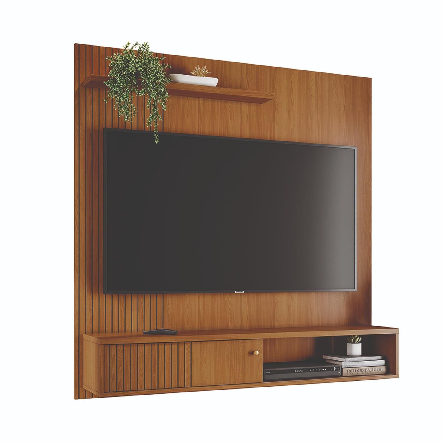 Painel Suspenso para TV Madetec Aurora 160cm Ripado Porta Deslizante - Cumaru - 1