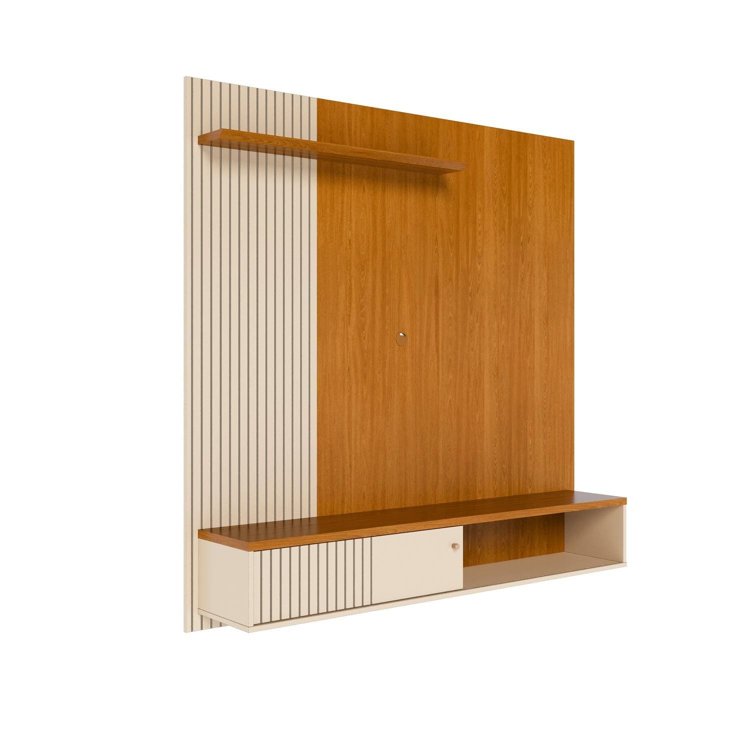 Painel Suspenso para TV Madetec Aurora 160cm Ripado Porta Deslizante - Cinamono/Off White - 2