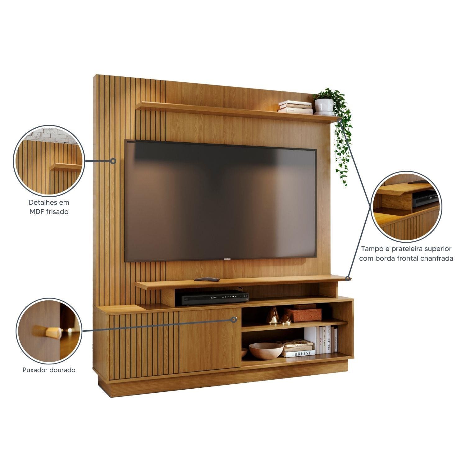 Estante Home Theater Madetec Ares 160cm Para TV até 65" Porta Deslizante - Cumaru - 2