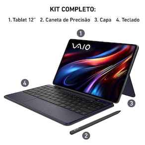 Tablet VAIO TL12 12.6” Android 15 256GB Octa-Core Wi-fi 5G 13MP Teclado Inteligente VAIO PEN Preto - 3