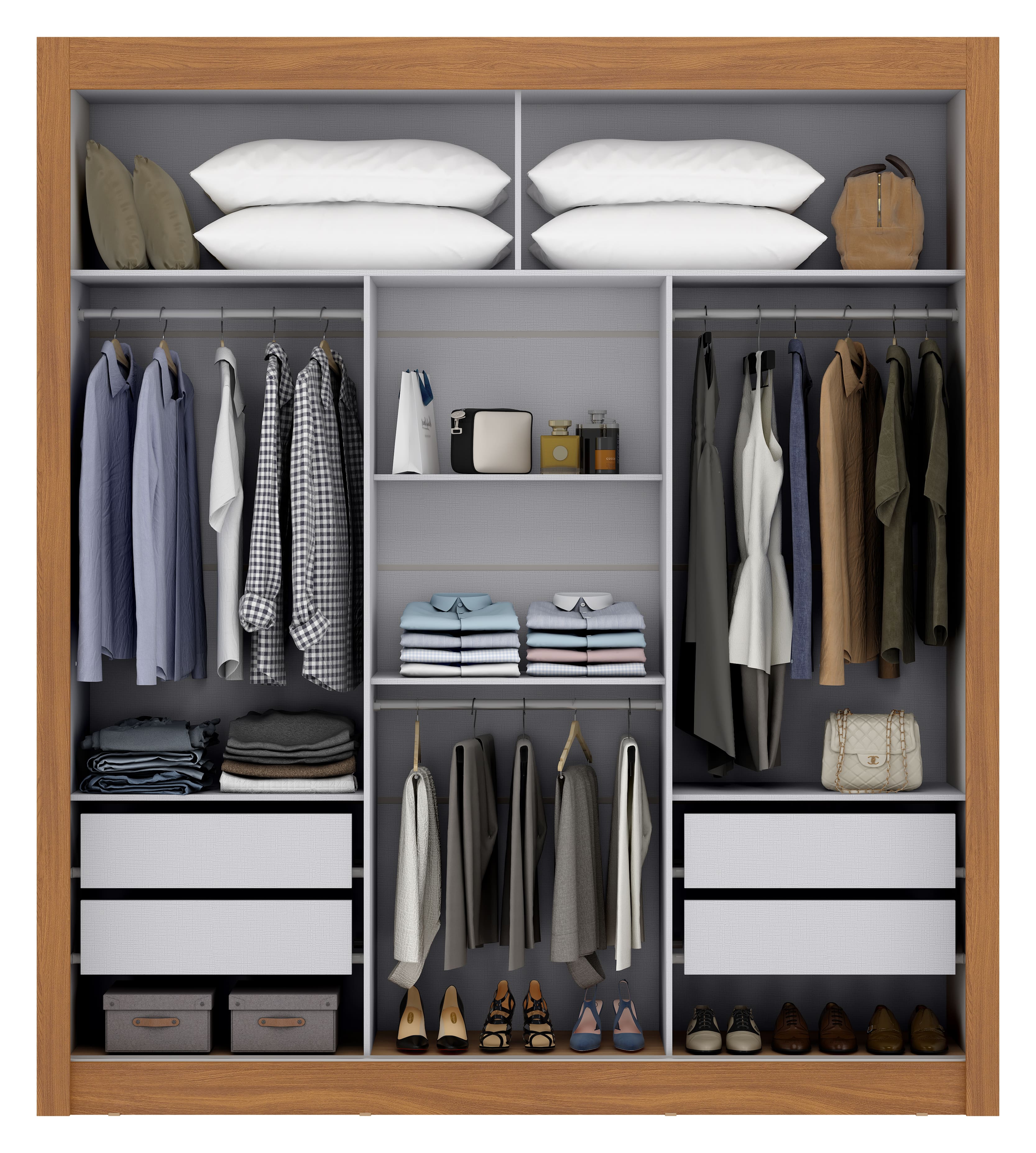 Guarda-Roupa Casal Maxel Móveis Residence 208x185cm 3 Portas de Correr 4 Gavetas - Cinamomo/Off White - 2