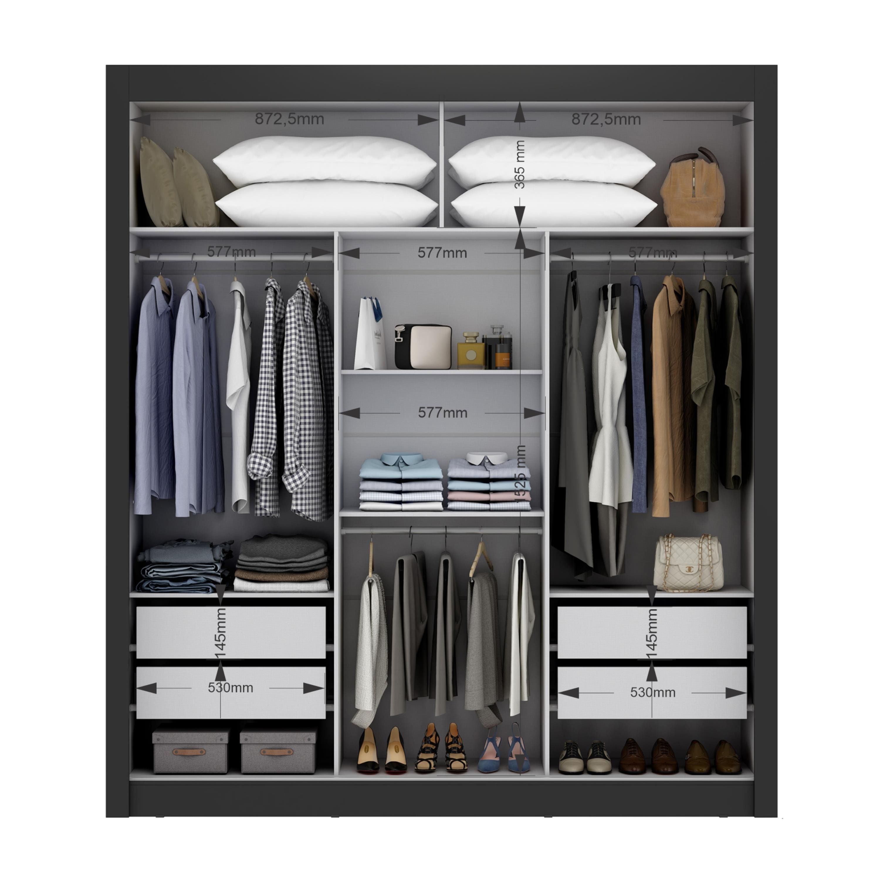 Guarda-Roupa Casal Maxel Móveis Residence 208x185cm 3 Portas de Correr 4 Gavetas - Preto - 2