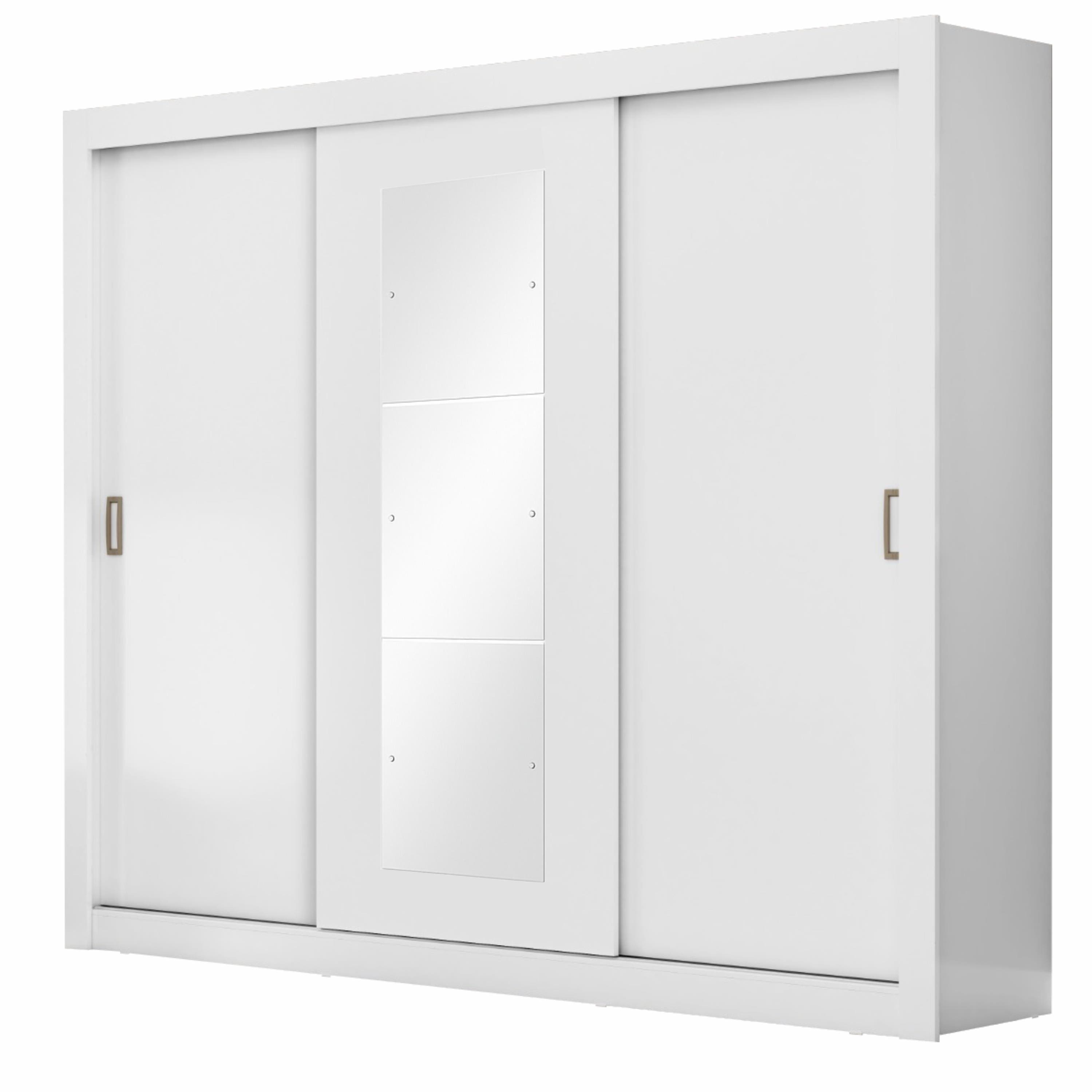 Guarda-Roupa Casal Maxel Residence 208x185x47cm 3 Portas de Correr 4 Gavetas Espelho - Branco - 1
