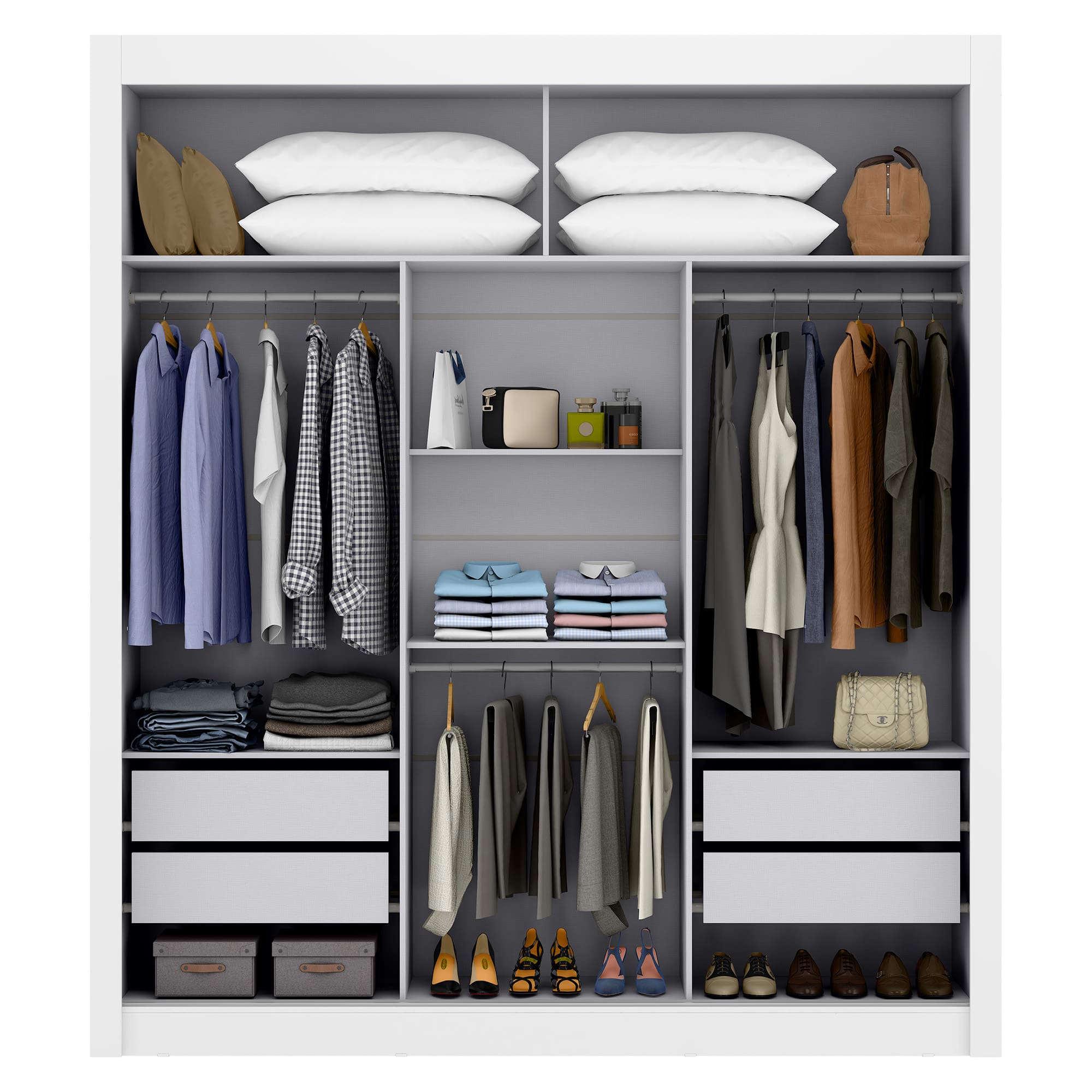 Guarda-Roupa Casal Maxel Residence 208x185x47cm 3 Portas de Correr 4 Gavetas Espelho - Branco - 2