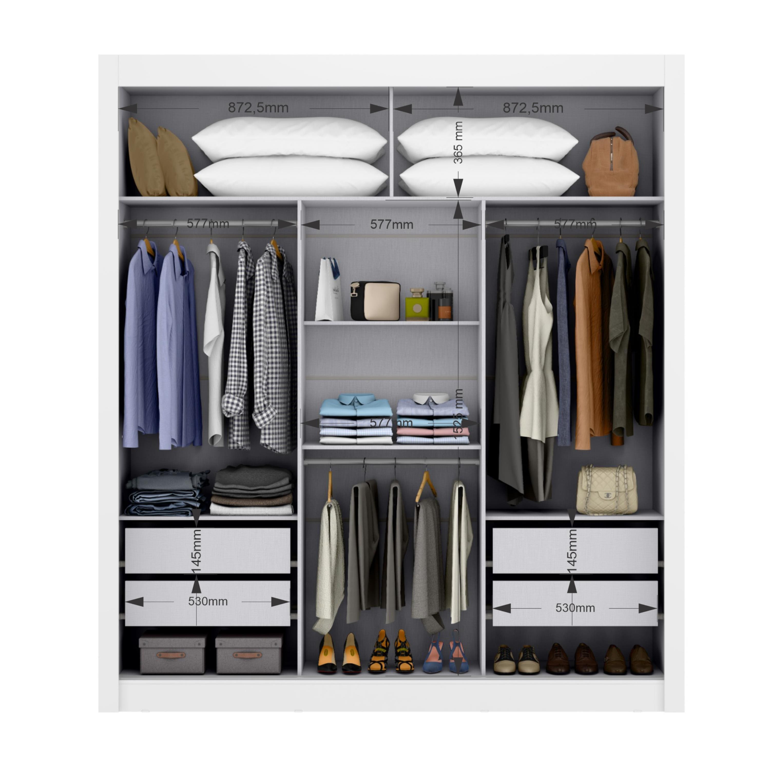 Guarda-Roupa Casal Maxel Residence 208x185x47cm 3 Portas de Correr 4 Gavetas Espelho - Branco - 3