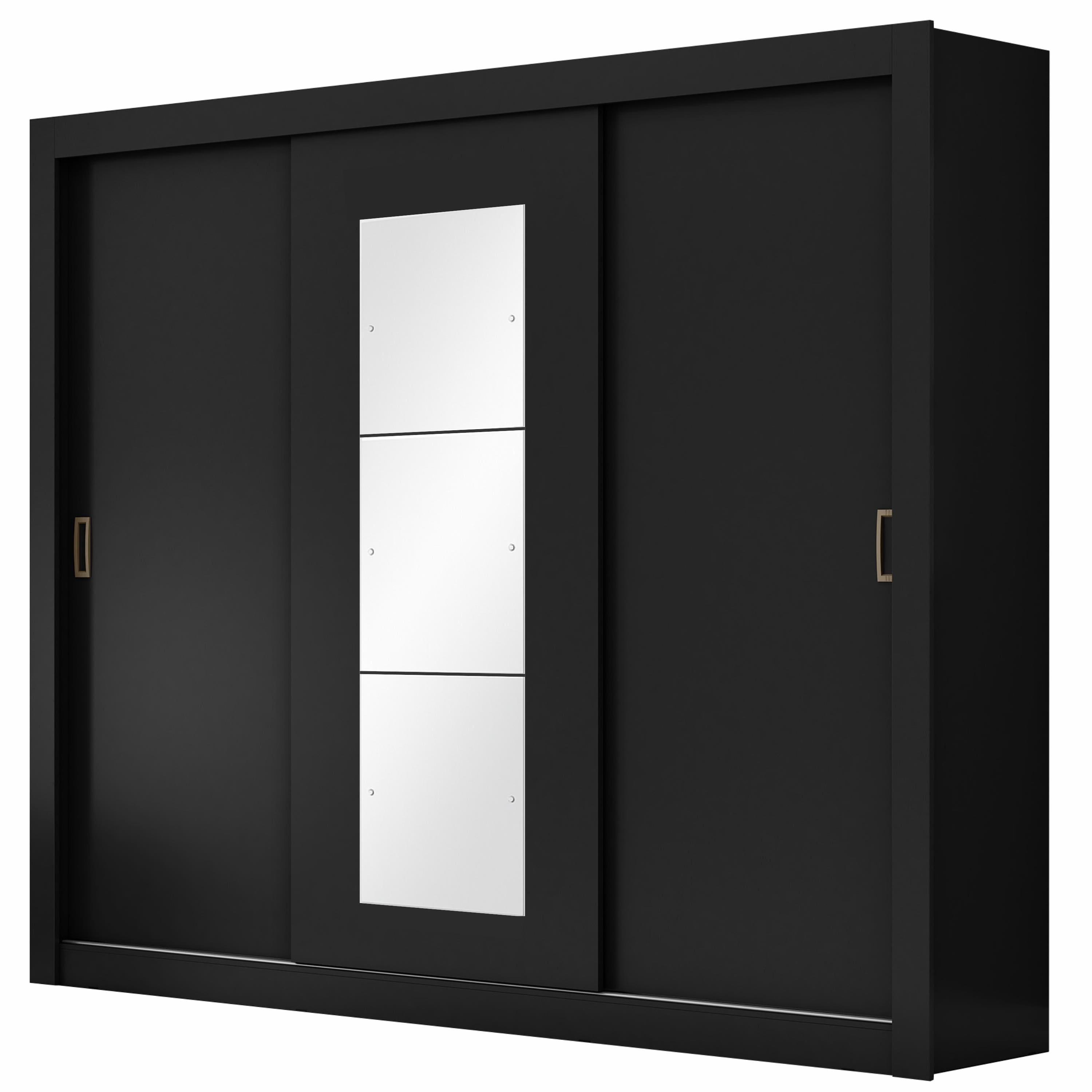 Guarda-Roupa Casal Maxel Residence 208x185x47cm 3 Portas de Correr 4 Gavetas Espelho - Preto - 1