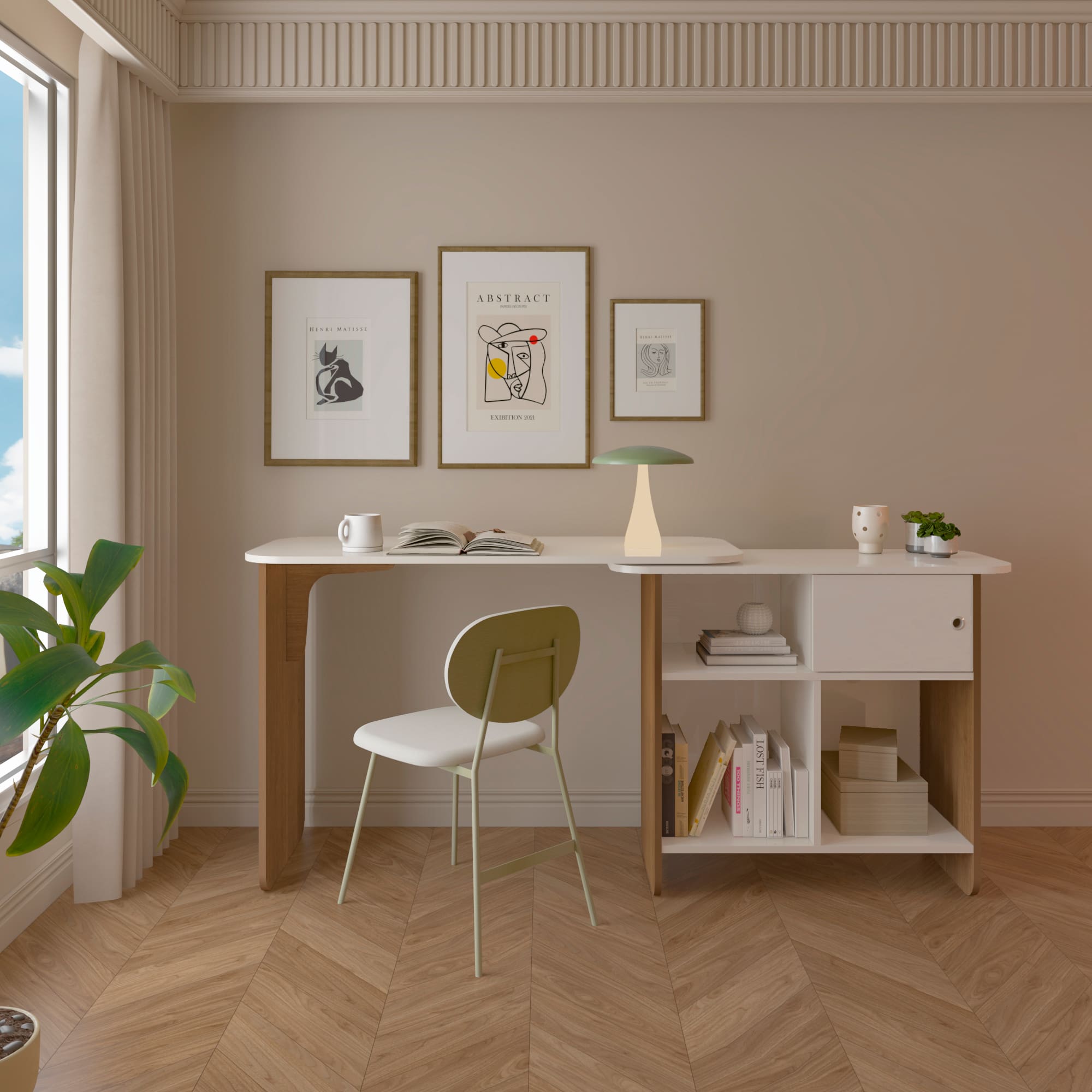 Escrivaninha Artely Nomad Tampo Rotativo Porta de Correr 4 Nichos Off White Cinamomo - 2