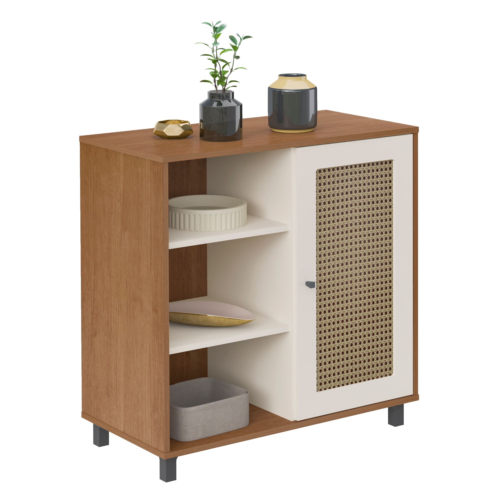 Buffet Artely Móveis Charlote 80x80cm 1 Porta Reversível 3 Nichos Cinamomo Off White - 2