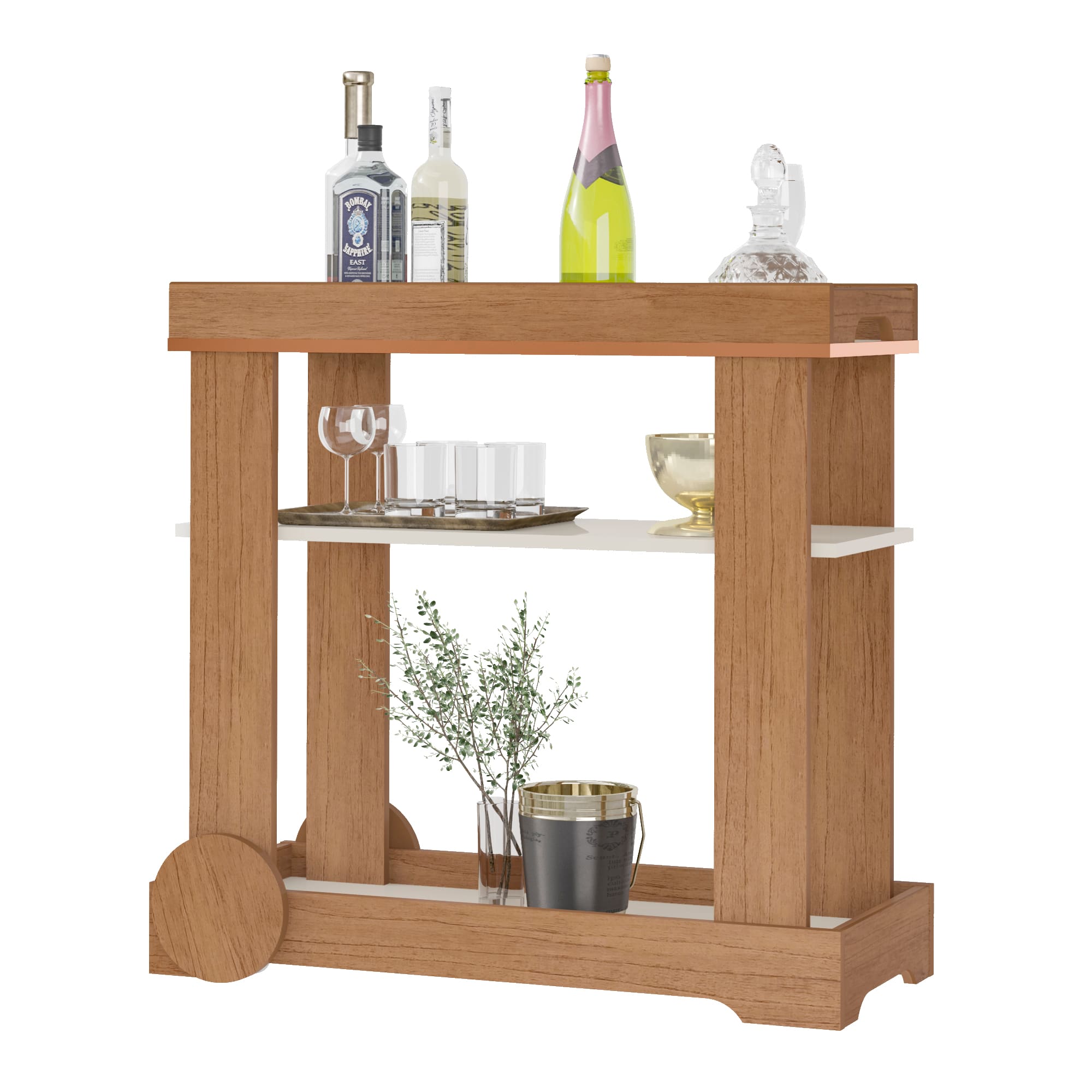 Carrinho Bar Artely Móveis Rosé 1 Prateleira Rodízios Funcionais MDF - Cinamomo/Off White - 1