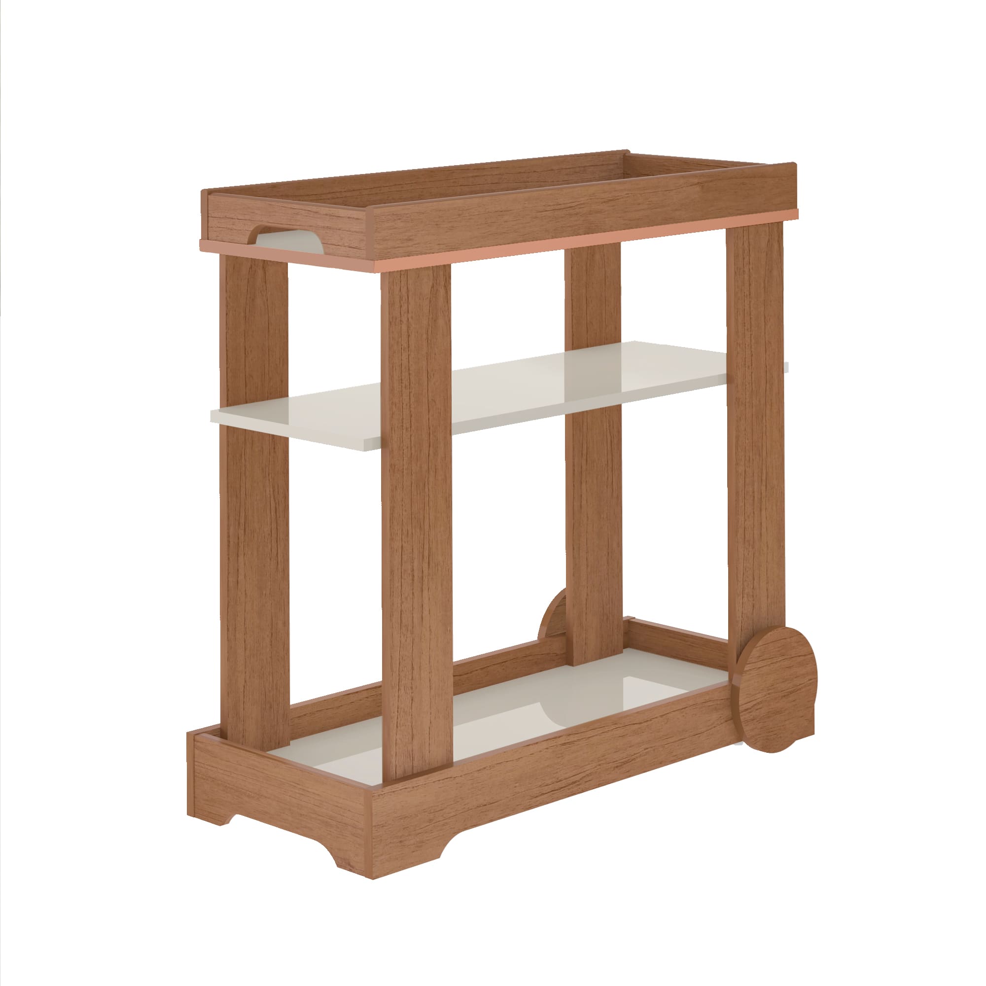 Carrinho Bar Artely Móveis Rosé 1 Prateleira Rodízios Funcionais MDF - Cinamomo/Off White - 3