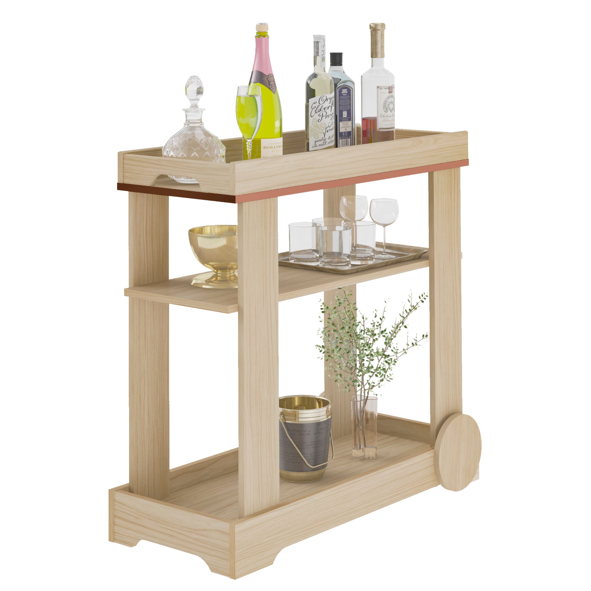 Carrinho Bar Artely Móveis Rosé 1 Prateleira Rodízios Funcionais MDF - Naturale - 1