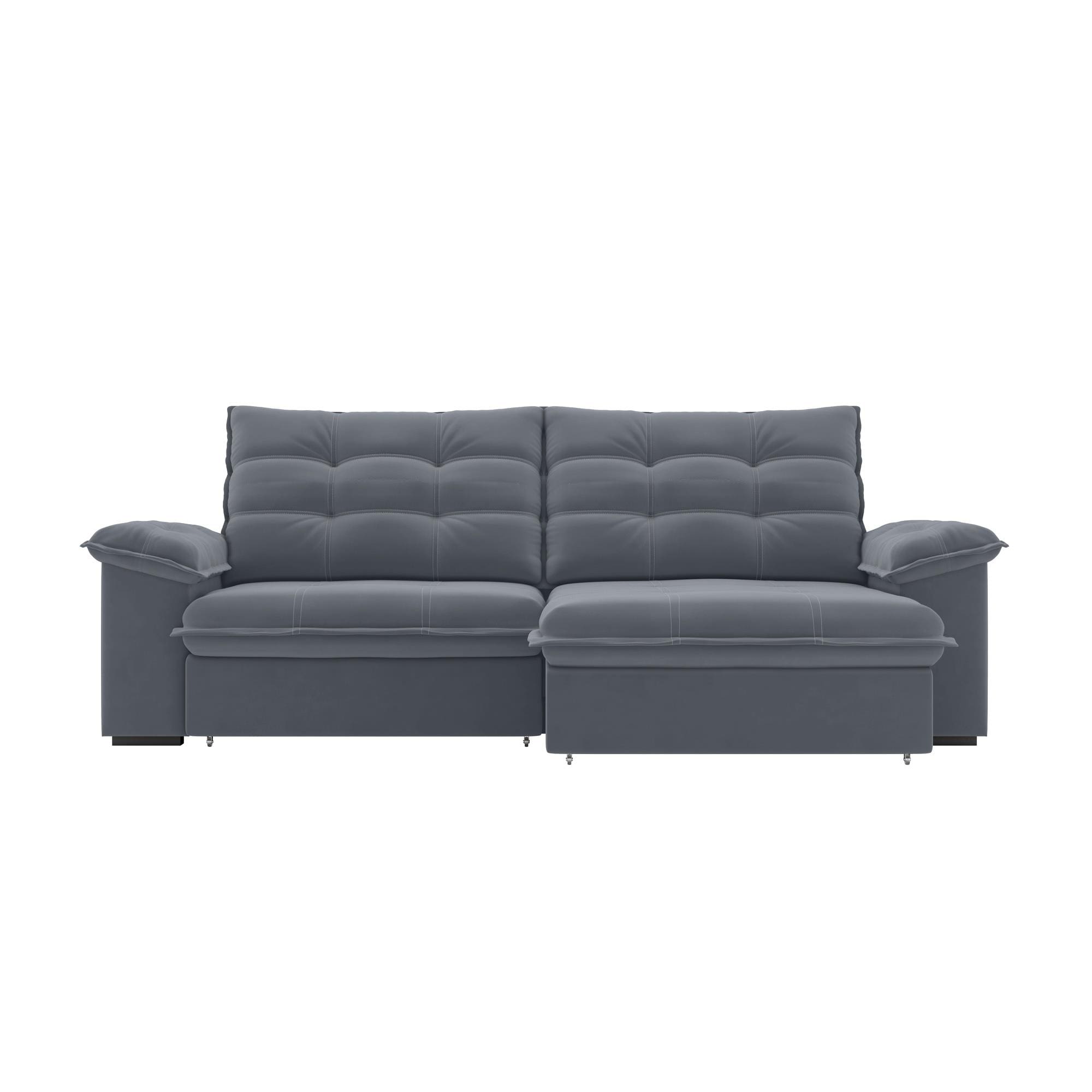 Sofá 5 Lugares Luizzi Puglia 250cm Retrátil Reclinável Veludo - Cinza - 2