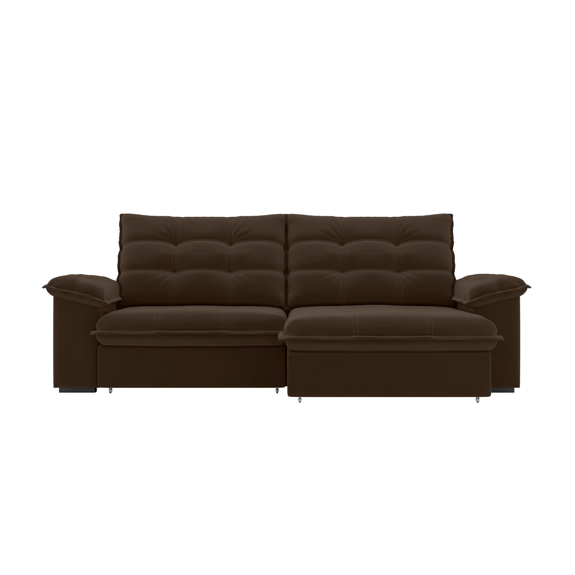 Sofá 5 Lugares Luizzi Puglia 250cm Retrátil Reclinável Veludo - Marrom - 2