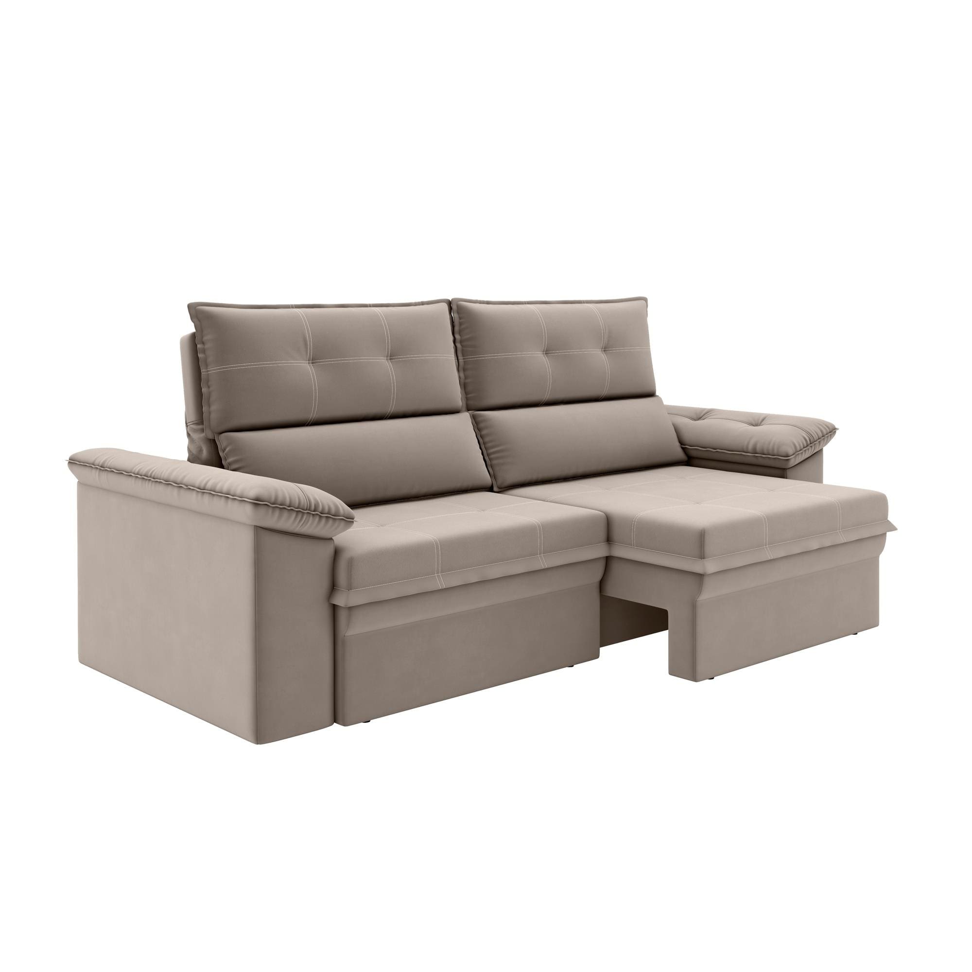 Sofá 3 Lugares Luizzi Alaska 205cm Retrátil Reclinável Veludo - Capuccino - 1