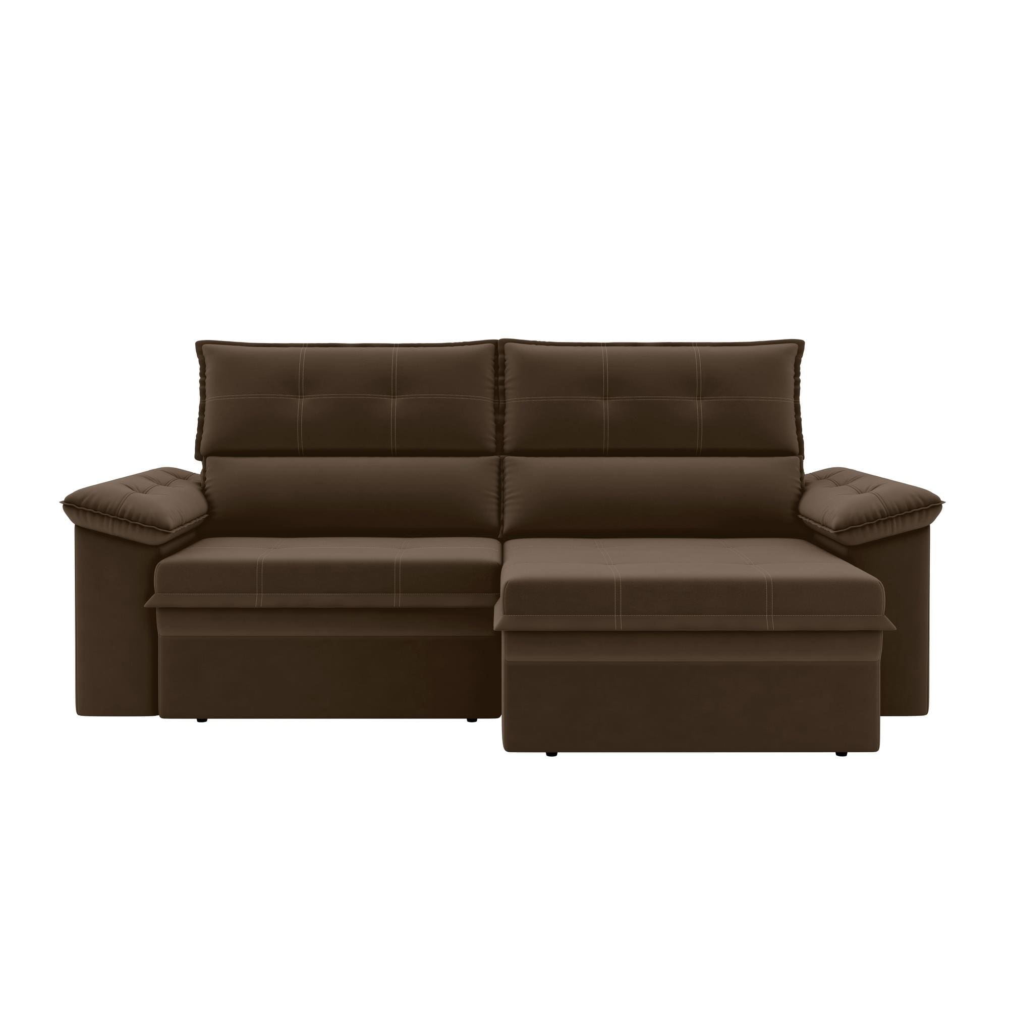 Sofá 3 Lugares Luizzi Alaska 205cm Retrátil Reclinável Veludo - Marrom - 2