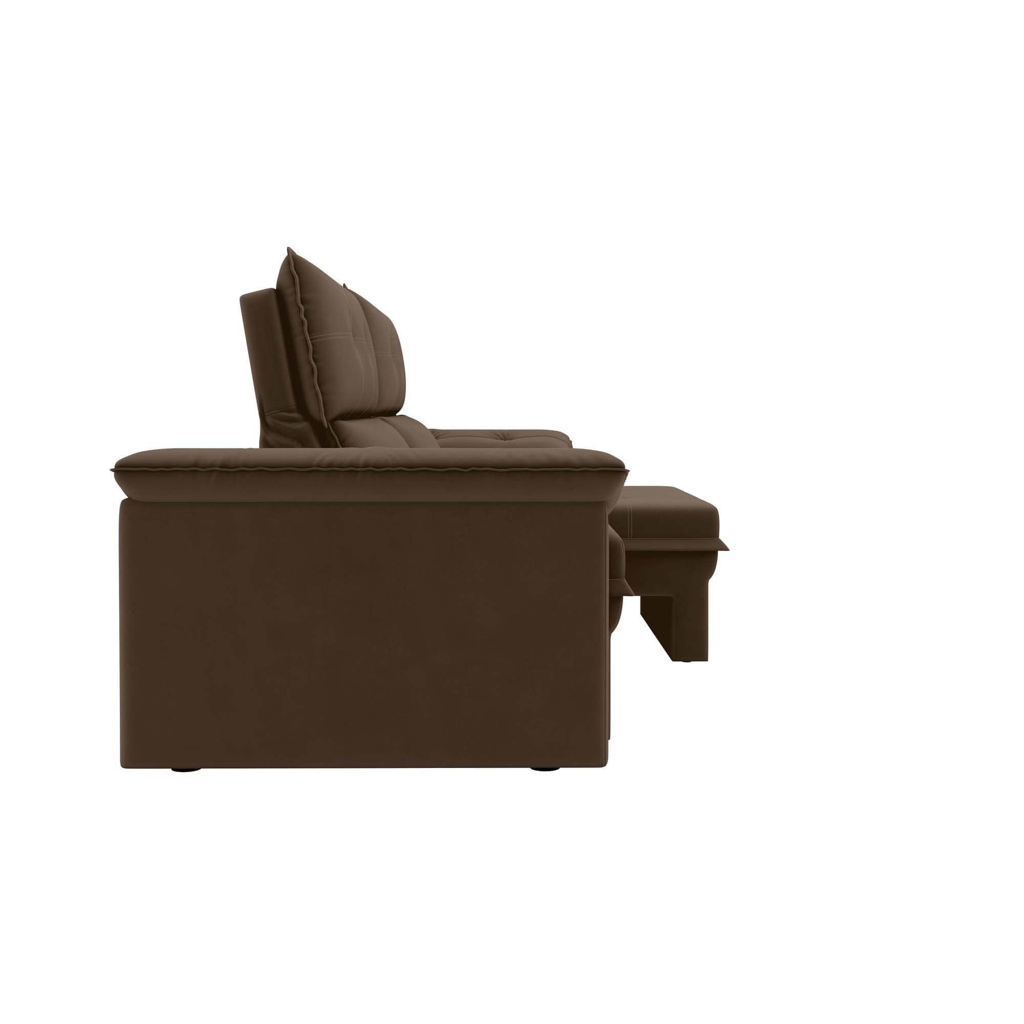 Sofá 3 Lugares Luizzi Alaska 205cm Retrátil Reclinável Veludo - Marrom - 3