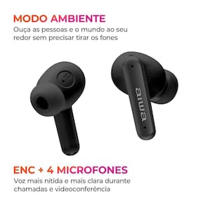 Fone de Ouvido Earbud AIWA AWS-EB-04B Cancelamento de Ruído IPX4 26h de Bateria Preto - 3