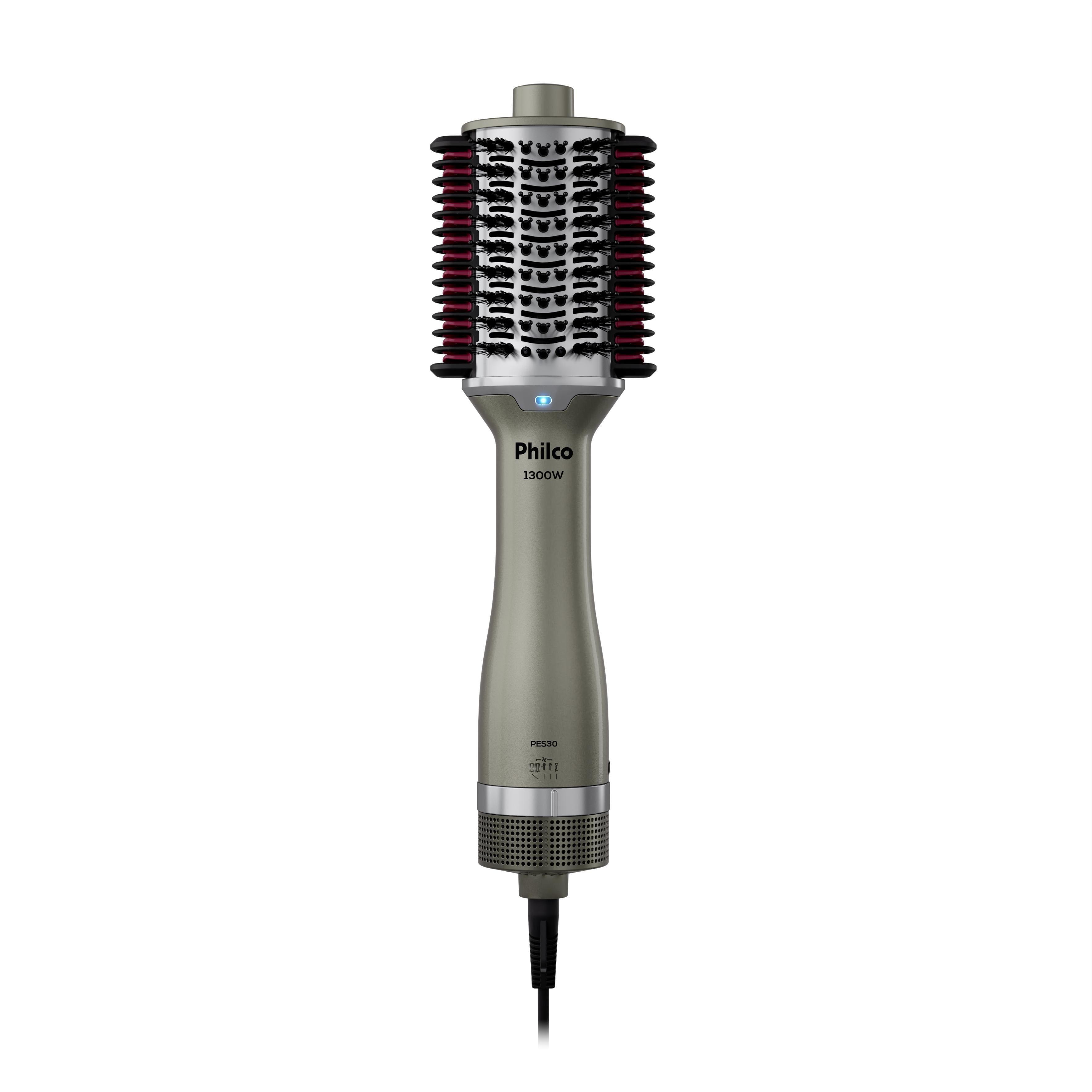 Escova Secadora Philco PES30 1300W 4 em 1 Cerâmica Bivolt Prata Cromado - 1