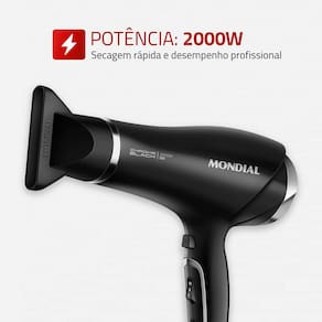 Secador de Cabelos Mondial SCN-04 Chrome Black 2000W Tourmaline Íon 3 Temperaturas Preto - 220V - 1